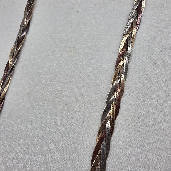 Braided Multi-Tone Necklace Braided silver Copper Brass Tone S Chain 25" - Picture 2 of 5